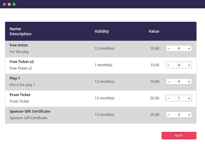 Screenshot: Online Checkout for Processing Event Payments